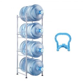   VEVOR 4 szintes vizeskanna tartó, 5 gallonos vizespalack tartó, egysoros vizespalack tartó 4 palackhoz, nagy teherbírású vizeskanna tartó konyhába, irodába, nappaliba, ezüst
