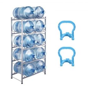   VEVOR 5 szintes vizeskanna tartó, 5 gallonos vizespalack tartó, dupla soros vizespalack tartó 10 palackhoz, nagy teherbírású vizeskanna tartó konyhába, irodába, nappaliba, ezüstszürke