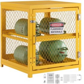   VEVOR vízszintes palacktároló szekrény, 4 x 33 font palackűrtartalom, 31,02x30,04x35 hüvelykes propántároló ketrec, gázpalack szekrény, sárga porfesték bevonattal, freonhoz, gázokhoz, oxigénhez, nitrogénhez