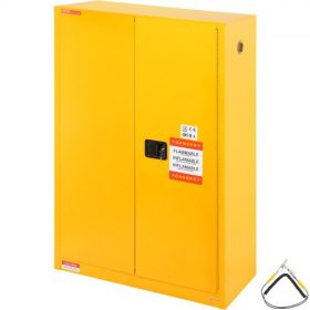   VEVOR tűzveszélyes biztonsági szekrény, 45 gal, hidegen hengerelt acél gyúlékony folyadéktároló szekrény, 42,9 x 18,1 x 65,2 hüvelykes robbanásbiztos, 2 állítható polccal, 2 kézi ajtóval ipari használatra, sárga