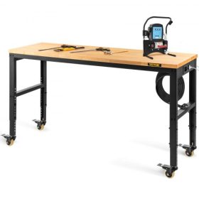   VEVOR munkaasztal állítható magasságú, 122 cm SZX 51 cm DX 104 cm magas garázsasztal 79–104 cm magassággal és 720 kg kapacitással, konnektorokkal, keményfa felső és fém kerettel és forgó görgőkkel, irodai otthonokhoz