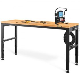   VEVOR munkapad, állítható magasságú, 122 cm széles x 61 cm széles, 97 cm magas garázsasztal, 72–97 cm magas és 900 kg teherbírású, konnektorokkal, keményfa asztallappal, fém vázzal és lábtartókkal, irodába és otthonra