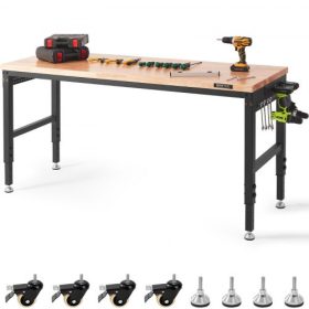   VEVOR állítható munkapad munkaasztallap, méretek: 72" x 25" állítható magasság: 28"-40" maximális terhelhetőség 3000 font asztal konnektorokkal fa asztallap irodába, otthonra, garázsba