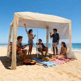   VEVOR strandkabin, 2,4 x 2,4 m-es strandponyva oldalfallal, UPF 50+ védelem, könnyen felállítható kabin sátor homokzsebekkel, állítható magasságú, hordozható árnyékoló, napernyő családtagoknak, khaki