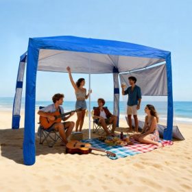   VEVOR Beach Cabana, 2,4 x 2,4 m-es strandponyva oldalfallal, UPF 50+ védelem, könnyen felállítható Cabana sátor homokzsebekkel, állítható magasságú, hordozható árnyékoló napernyő családtagoknak, kék