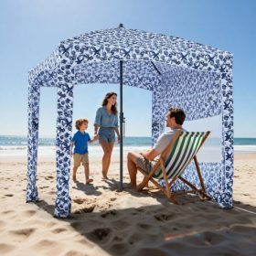   VEVOR strandkabin, 1,83 x 1,83 m-es strandponyva oldalfallal, UPF 50+ védelem, könnyen felállítható strandkabin sátor homokzsebekkel, nagy kültéri hordozható árnyékoló, napernyő az egész családnak és barátoknak