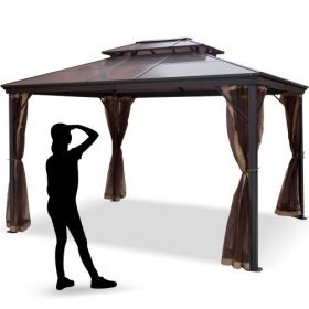   VEVOR terasz pavilon 10x10 láb keménytetős pavilon pavilon szúnyoghálóval kültéri pavilon terasz sátor kerti szél csere ponyva kétszintes tetőponyva pavilonok teraszokra kertbe otthonra gyep barna