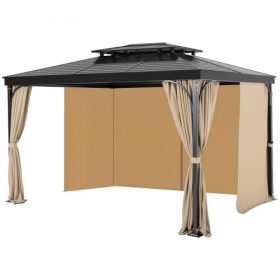   VEVOR kültéri pavilonfüggönyök, 13' x 10' x 7' pavilonok, 4 paneles oldalfalú pavilonfüggönyök cipzárral, kültéri függönycsere terasz előtetőhöz, csak függöny, khaki
