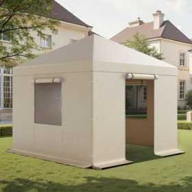  VEVOR téli pavilontakaró 3,05 x 3,05 m-es keménytetős pavilonokhoz, minden időjárási körülményre alkalmas pavilontakaró oldalfalakkal és ablakokkal, nagy sűrűségű PE anyagból, zárt tárolófedél, pavilonok nem tartozékok