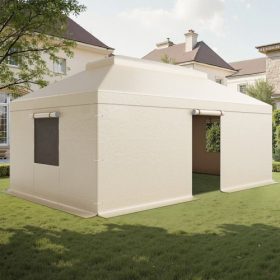   VEVOR téli pavilontakaró 3,66 x 6,10 m-es keménytetős pavilonokhoz, minden időjárási körülményre alkalmas, kétszintes pavilontakaró oldalfalakkal és hálós ablakokkal, nagy sűrűségű PE zárt tárolófedél, pavilonok nem tartozékok
