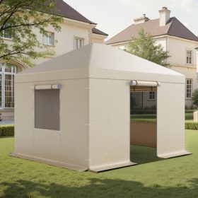   VEVOR téli pavilontakaró 3,07 x 3,67 m-es keménytetős pavilonokhoz, minden időjárási körülményre alkalmas pavilontakaró oldalfalakkal és ablakokkal, nagy sűrűségű PE anyagból, zárt tárolófedél, pavilonok nem tartozékok
