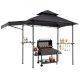 VEVOR Grillező Pavilon, 2,43 x 1,5 m Kétszintes Tetejű, BBQ Pavilon Extra Napellenzővel, Porszórt Acél Terasz Grillező 2 Oldalsó Polccal, Sörnyitóval és Akasztókkal, Kültéri Grillező Ponyva Kertbe
