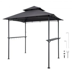   VEVOR Grillező Pavilon, 2,43 x 1,5 m Kültéri BBQ Pavilon kétszintes tetővel, Porszórt acél Terasz Grillező 2 Oldalsó Polccal és 8 Akasztóval, Grillező Ponyva Teraszhoz, Hátsó Kerti Piknikhez