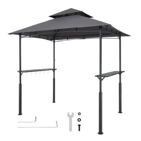   VEVOR Grillező Pavilon, 2,43 x 1,5 m Megerősített Kültéri BBQ Pavilon kétszintes tetővel, Porszórt Acél Terasz Grillező 2 Oldalsó Polccal és 8 Akasztóval, Grillező Ponyva Teraszra, Hátsó Kertbe