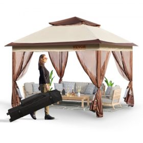   VEVOR teraszpavilon, 3,1 x 3,1 méteres felnyitható pavilon 8-10 személyre, szúnyoghálóval, fém vázzal és PU bevonatú 250D Oxford szövettel, kültéri ponyva teraszra, hátsó udvarra, gyepre, kertbe, fedélzetre
