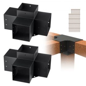   VEVOR pergola konzol készlet 6''x6'' (belső méret 5,6x5,6), 2 db 4 irányú, nagy teherbírású sarokkonzol, famegmunkálású barkács oszlopkészlet, könnyen telepíthető fa gerendák pavilonokhoz, terasz pergolákhoz, kültéri rönkházhoz