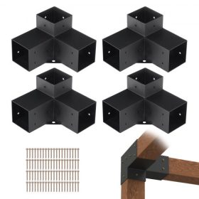   VEVOR pergola konzolkészlet 4''x4'', belső méret 3,6 x 3,6 4db 3 irányú, nagy teherbírású saroktartó faipari barkácstartó készlet, könnyen szerelhető fagerendák pavilonokhoz, terasz pergolákhoz, faház kültéri pergola hardverei
