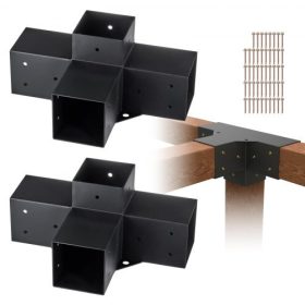   VEVOR pergola konzolkészlet 4''x4'', belső méret 3,6 x 3,6 2db 4-irányú, nagy teherbírású saroktartó Faipari barkácstartó készlet, könnyen szerelhető fagerendák pavilonokhoz, teraszpergolákhoz, faház kültéri pergola hardverei