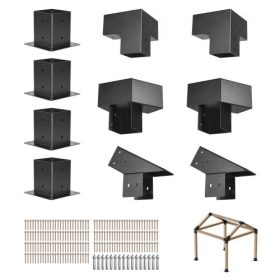   VEVOR Pergola készlet, 4x4 hüvelykes hegyes tetős pergola konzolok 92 x 92 mm-es fűrészárukhoz valós méretben, 3/4 irányú pavilon konzol oszlopalapokkal és gerinckonzolokkal kültéri pergolákhoz, pavilon fészerhez, 14 db