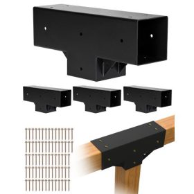   VEVOR Pergola készlet 4 darabos, T alakú 4x4 (valós méret 92 x 92 mm), 3 irányú pergola konzolok barkácsoláshoz famegmunkáló pavilon konzol készlet csavarokkal 92 x 92 mm-es fa gerendákhoz valós méretben kültéri parti-banketthez