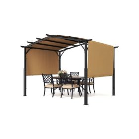   VEVOR 12 x 10 lábas kültéri pergola, íves tetejű fém pergola, behúzható pergola napellenzővel, nagy teraszfedél pavilon, nagy teherbírású kerti pergola teraszra, hátsó udvarra, medence melletti verandára