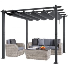   VEVOR 10'x10' kültéri behúzható pergola előtetővel, alumínium pergola behúzható előtetővel, modern pergola napellenzővel teraszokra, kertekbe, fedélzetekre, hátsó udvarokba (szürke)