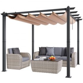   VEVOR 10'x10' kültéri kihúzható pergola ponyvatetővel, alumínium pergola kihúzható ponyvatetővel, modern pergola napellenzővel teraszokra, kertekbe, fedélzetekre, hátsó udvarokba (bézs)