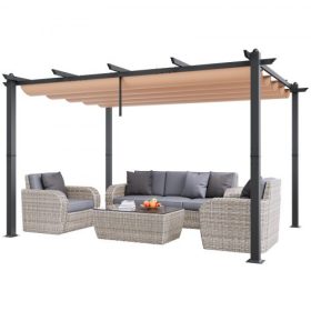   VEVOR 10'x13' kültéri kihúzható pergola ponyvatetővel, alumínium pergola kihúzható ponyvatetővel, modern pergola napellenzővel teraszokra, kertekbe, fedélzetekre, hátsó udvarokba (bézs)