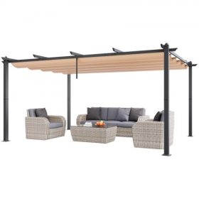  VEVOR 12'x16' kültéri kihúzható pergola ponyvatetővel, alumínium pergola kihúzható ponyvatetővel, modern pergola napellenzővel teraszokra, kertekbe, fedélzetekre, hátsó udvarokba (bézs)