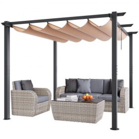   VEVOR 10'x10' kültéri kihúzható pergola ponyvatetővel, alumínium pergola kihúzható ponyvatetővel, modern pergola napellenzővel teraszokra, kertekbe, fedélzetekre, hátsó udvarokba (bézs)