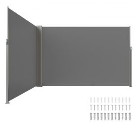   VEVOR behúzható oldalsó napellenző, 79''x 236'' kültéri betekintést gátló képernyő, 180g poliészter vízálló behúzható teraszvédő, UV 30+ szobaelválasztó szélvédő teraszra, hátsó udvarra, erkélyre, szürke