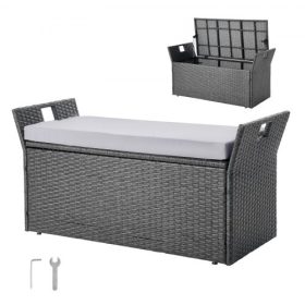   VEVOR kültéri tárolópad, 2 személyes PE rattan tárolópad, 151 literes teraszdoboz párnával és oldalsó fogantyúval, akár 181 kg-os teherbírással, időjárásálló kültéri ülőhelyek és veranda dekoráció teraszra, kertbe, erkélyre