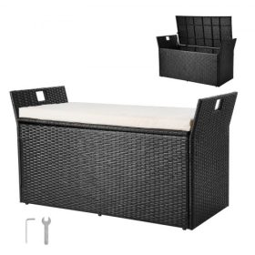   VEVOR kültéri tárolópad, 2 személyes PE rattan tárolópad, 340 literes teraszdoboz párnával és oldalsó fogantyúkkal, akár 362 kg-os teherbírással, időjárásálló kültéri ülőhelyek és veranda dekoráció teraszra, kertbe, erkélyre