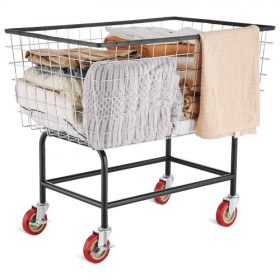   VEVOR drótkosár, 4,5 véka drótkosár kerekekkel, 35''x15,7''x22'' kereskedelmi drótkosár, acélváz krómozott bevonattal, 5'' görgők, drótkosár szennyestartókhoz