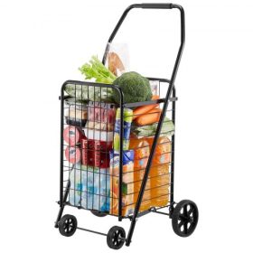   VEVOR bevásárlókocsi, összecsukható élelmiszerbolti kocsi forgó kerekekkel, 40,8 kg nagy teherbírású, nagy teherbírású gördülő mosókosár-komornyik mosáshoz, bevásárláshoz, kempingezéshez, élelmiszerbolthoz, poggyászhoz, fekete