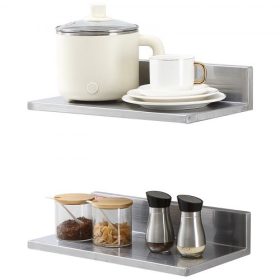   VEVOR 8,6" x 16" rozsdamentes acél polc, falra szerelhető lebegő polcok Backsplash-szel, 44 kg-os teherbírású kereskedelmi polcok, nagy teherbírású tárolóállvány étteremben, konyhában, bárban, otthonban és szállodában