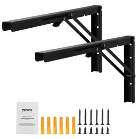   VEVOR Összecsukható polckonzol, 24” L 2 db, Nagy teherbírású úszó polckonzolok, Polckonzolok, 5 mm vastag matt fekete L polckonzol, Acél polckonzolok 300 font teherbírással