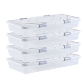   VEVOR ágy alatti tároló kerekekkel, 805 x 396 x 175 mm ágy alatti tárolók, ágy alatti cipőrendező fedéllel és szürke retesszel, guruló ágy alatti tárolórekeszek ruháknak, cipőknek, takaróknak, 4 db-os csomag