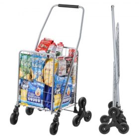   VEVOR élelmiszerbolt bevásárlókocsi, 45 literes lépcsőmászó bevásárlókocsi 360°-ban forgatható kerekekkel, lépcsőmászó kocsi háromkerekűekkel, összecsukható és könnyű mosodai utazáshoz, ezüst