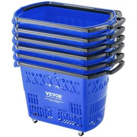   VEVOR bevásárlókosarak, 6 db, 39 literes fogantyúval ellátott bevásárlókocsik, műanyag gördülő bevásárlókosár kerekekkel, nagy hordozható bevásárlókosár-készlet szupermarketekhez, kiskereskedelmi üzletekhez, élelmiszerboltokhoz, k
