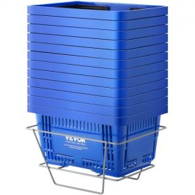   VEVOR bevásárlókosár, 12 darabos készlet, 24 literes tartós műanyag élelmiszerkosár fogantyúval és állvánnyal, 16,73 x 11,61 x 8,86 hüvelykes hordozható bevásárlókosár, ömlesztett kiszerelésben, kiskereskedelmi áruházakhoz, szuper