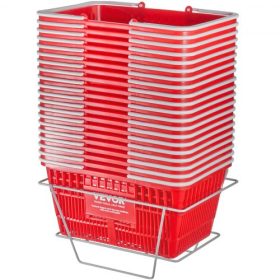   VEVOR bevásárlókosár, 20 darabos készlet, 21 literes tartós műanyag élelmiszerkosár fogantyúval és állvánnyal, 16,5 x 11,8 x 8,27 hüvelykes hordozható bevásárlókosár, ömlesztett kiszerelésben, kiskereskedelmi áruházakhoz, szuperma
