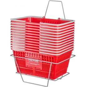   VEVOR bevásárlókosár, 12 darabos készlet, 21 literes tartós műanyag élelmiszerkosár fogantyúval és állvánnyal, 16,5 x 11,8 x 8,27 hüvelykes hordozható bevásárlókosár, ömlesztett kiszerelésben, kiskereskedelmi áruházakhoz, szuperma