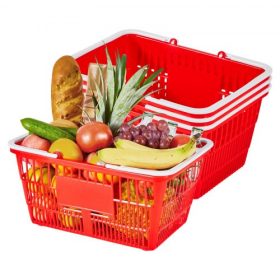   VEVOR bevásárlókosarak, 4 db, 21 literes, egymásra rakható PE műanyag élelmiszerkosarak fogantyúkkal, sűrű hálós szerkezet, akár 9,07 kg-os teherbírás, hordozható élelmiszerboltokba, kiskereskedelembe, üzletekbe, szupermarketekbe,