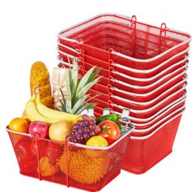   VEVOR bevásárlókosarak, 12 db, 22 literes, egymásra rakható fém élelmiszerkosarak fogantyúkkal, sűrű hálós szerkezet, akár 20 kg-ot is elbír, hordozható élelmiszerboltokba, kiskereskedelembe, üzletekbe, szupermarketekbe, könyvesbo