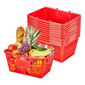   VEVOR bevásárlókosarak, 12 db, 21 literes, egymásra rakható PE műanyag élelmiszerkosarak fém fogantyúkkal, sűrű hálós szerkezet, akár 9,07 kg-os teherbírás, hordozható élelmiszerboltokba, kiskereskedelembe, üzletekbe, szupermarket