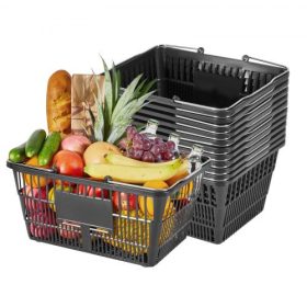   VEVOR bevásárlókosarak, 12 db, 21 literes, egymásra rakható PE műanyag élelmiszerkosarak fogantyúkkal, sűrű hálós szerkezet, akár 9,07 kg-os teherbírás, hordozható élelmiszerboltokba, kiskereskedelembe, üzletekbe, szupermarketekbe
