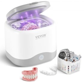   VEVOR szónikus tisztító fogsorokhoz, 200 ml-es fogszabályozó tisztítógép, 30 W-os tisztítógép fogászati ​​​​termékekhez, fogszabályozókhoz, fogszabályozókhoz, szájvédőkhöz, fogkefefejekhez, borotvafejekhez, ékszerekhez