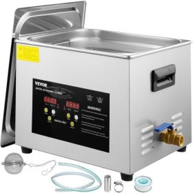   VEVOR 15L továbbfejlesztett ultrahangos tisztító (600 W-os fűtőberendezés, 360 W-os ultrahangos) Professzionális digitális laboratóriumi ultrahangos alkatrésztisztító fűtőidőzítővel üveg fogászati ​​eszközök tisztításához