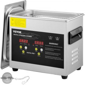   VEVOR 3L továbbfejlesztett ultrahangos tisztító (200 W-os fűtőberendezés, 120 W-os ultrahangos) professzionális digitális laboratóriumi ultrahangos alkatrésztisztító fűtőidőzítővel ékszer- és szemüvegalkatrész-tisztításhoz